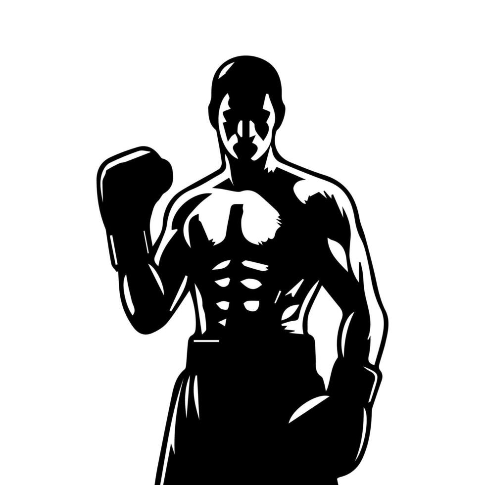 Silhouette of male boxing player in isolate on a white background. vector