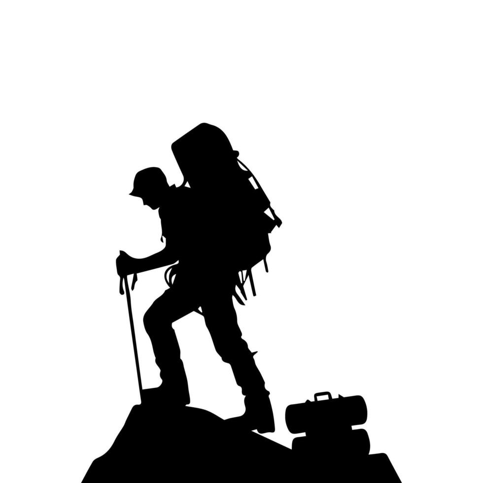 Mountain hiking silhouette, Nature exploration vector