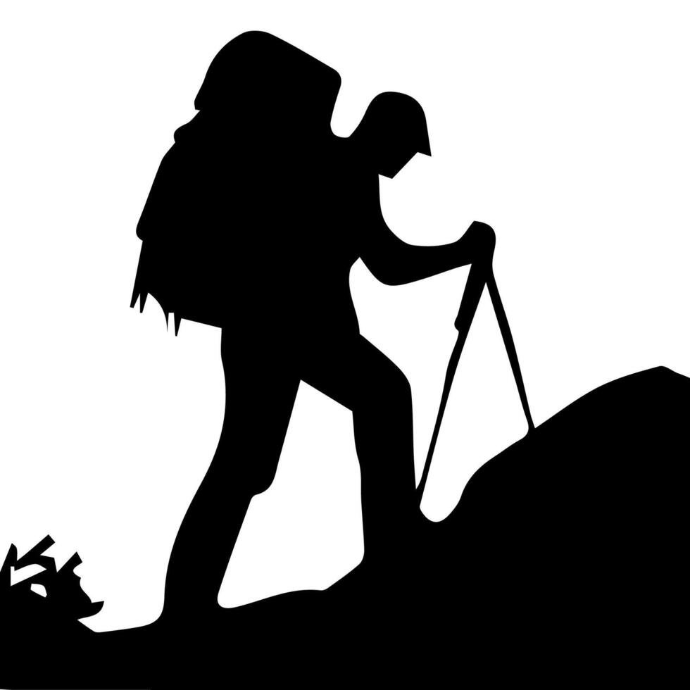 Mountain hiking silhouette, Nature exploration vector