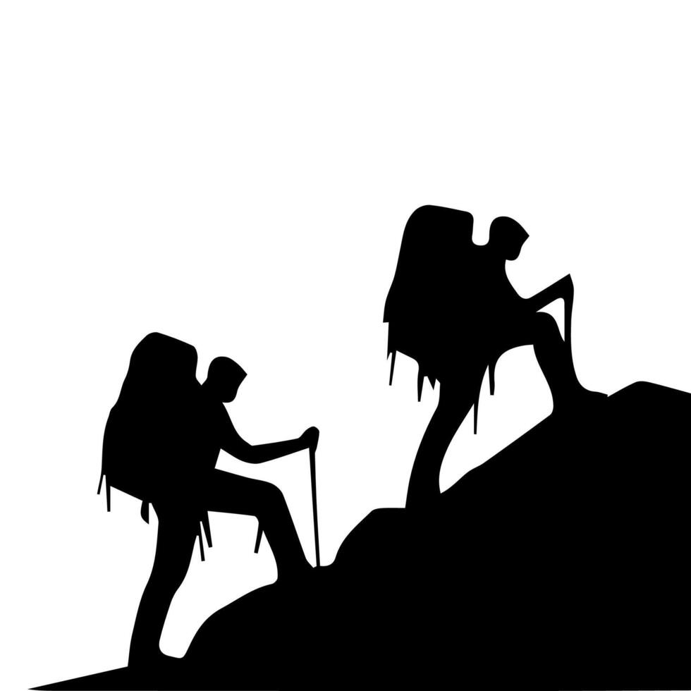 Mountain hiking silhouette, Nature exploration vector