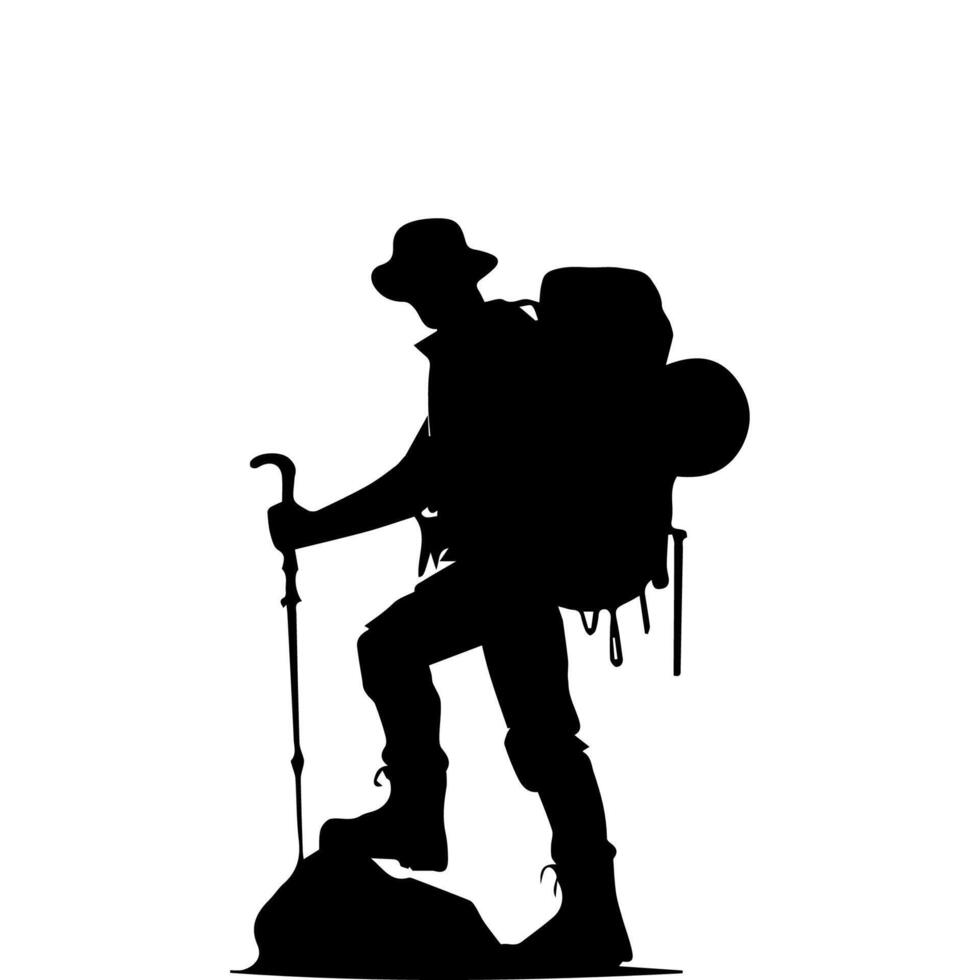 Mountain hiking silhouette, Nature exploration vector