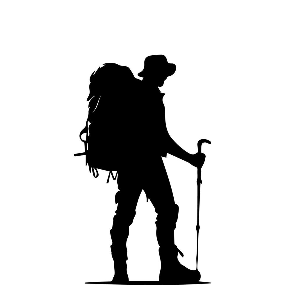 Mountain hiking silhouette, Nature exploration vector