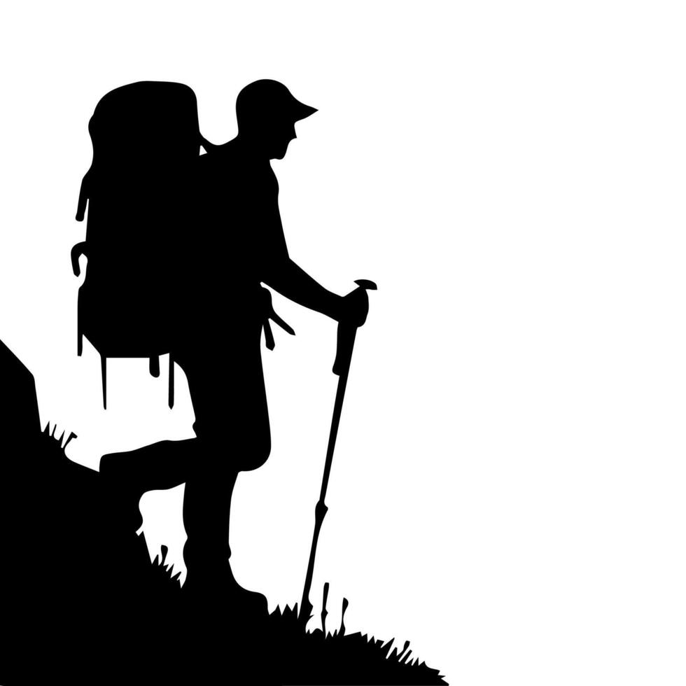 Mountain hiking silhouette, Nature exploration vector