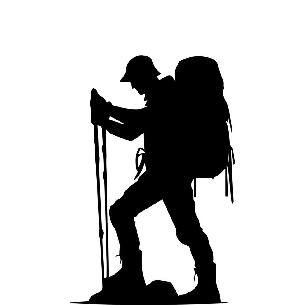 Mountain hiking silhouette, Nature exploration vector