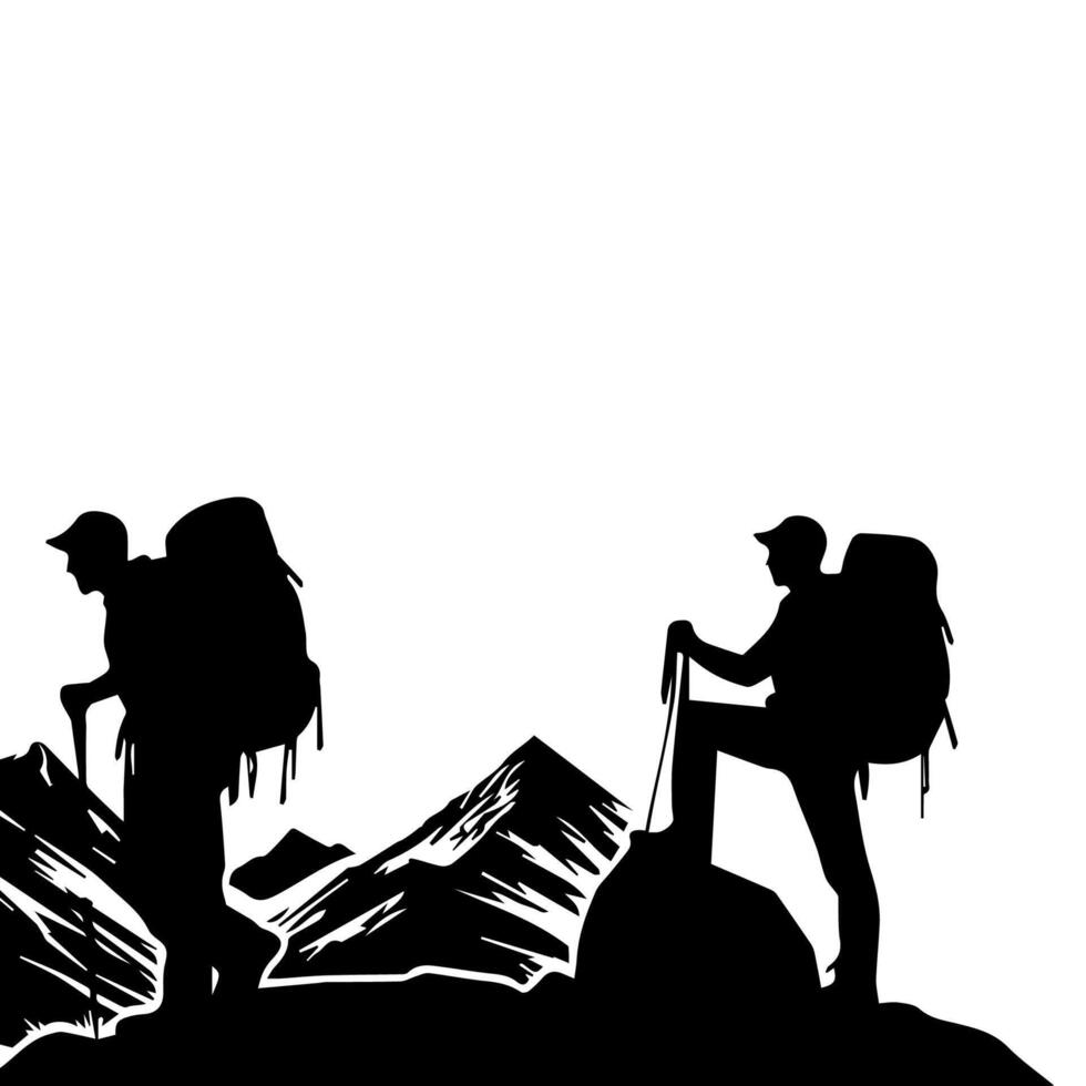 Mountain hiking silhouette, Nature exploration vector