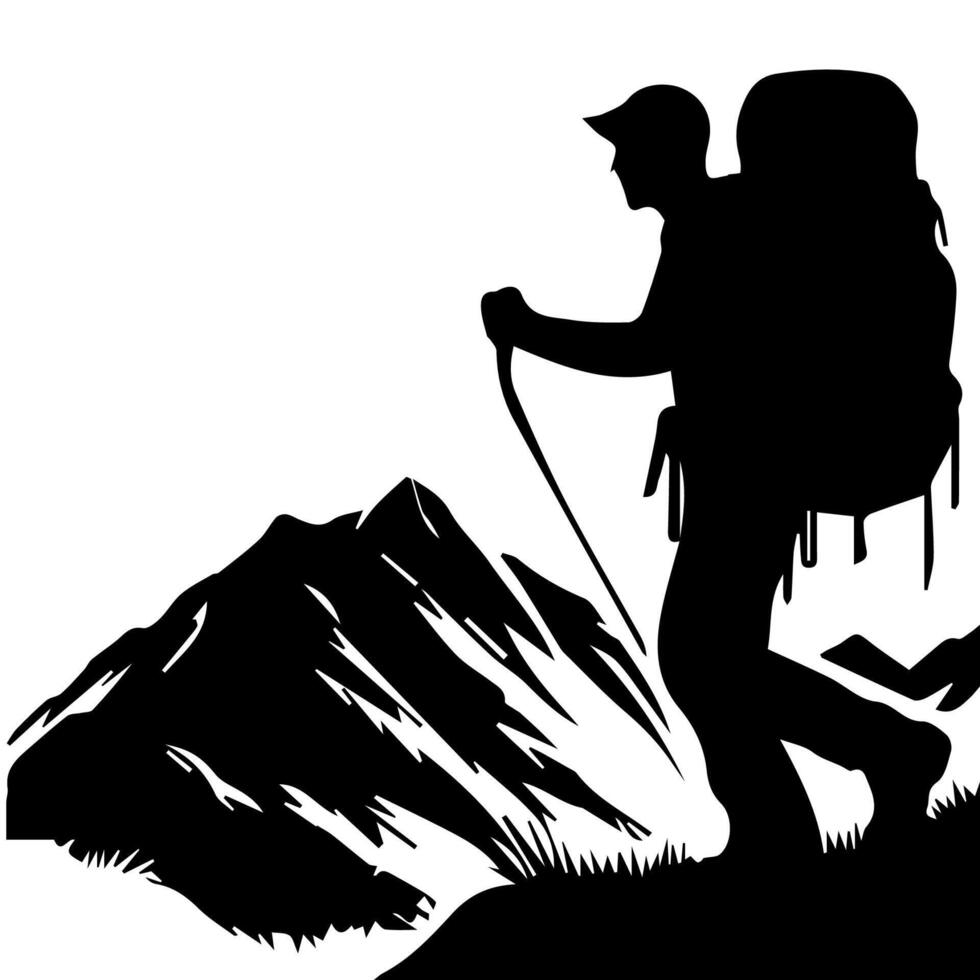 Mountain hiking silhouette, Nature exploration vector