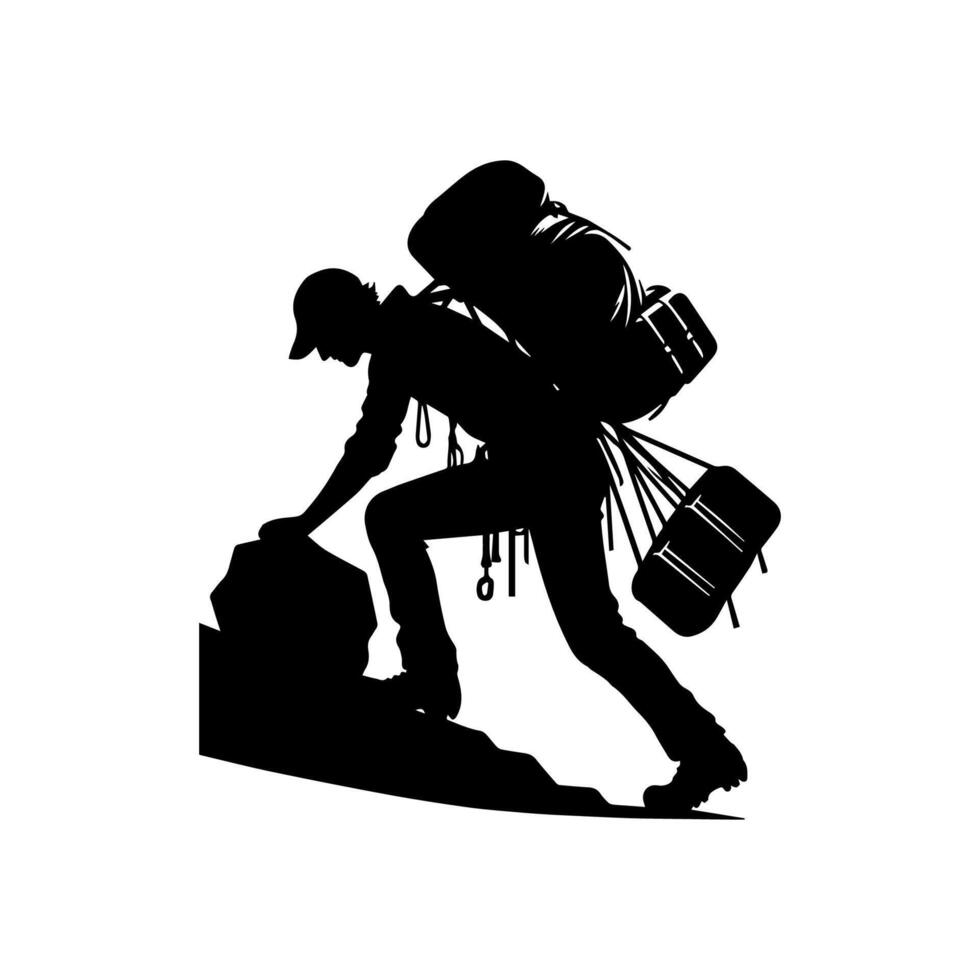 Mountain hiking silhouette, Nature exploration vector
