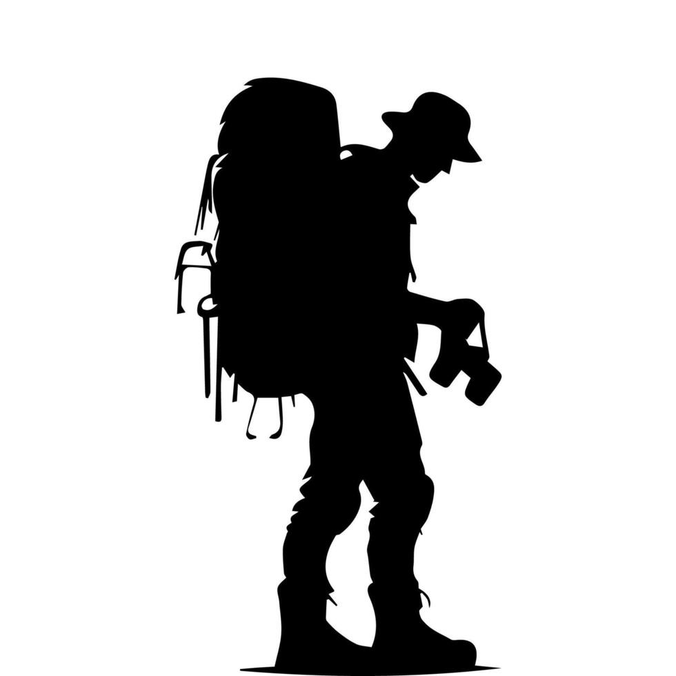Mountain hiking silhouette, Nature exploration vector