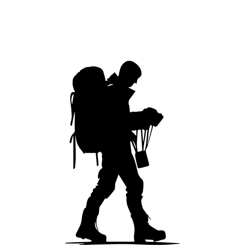 Mountain hiking silhouette, Nature exploration vector
