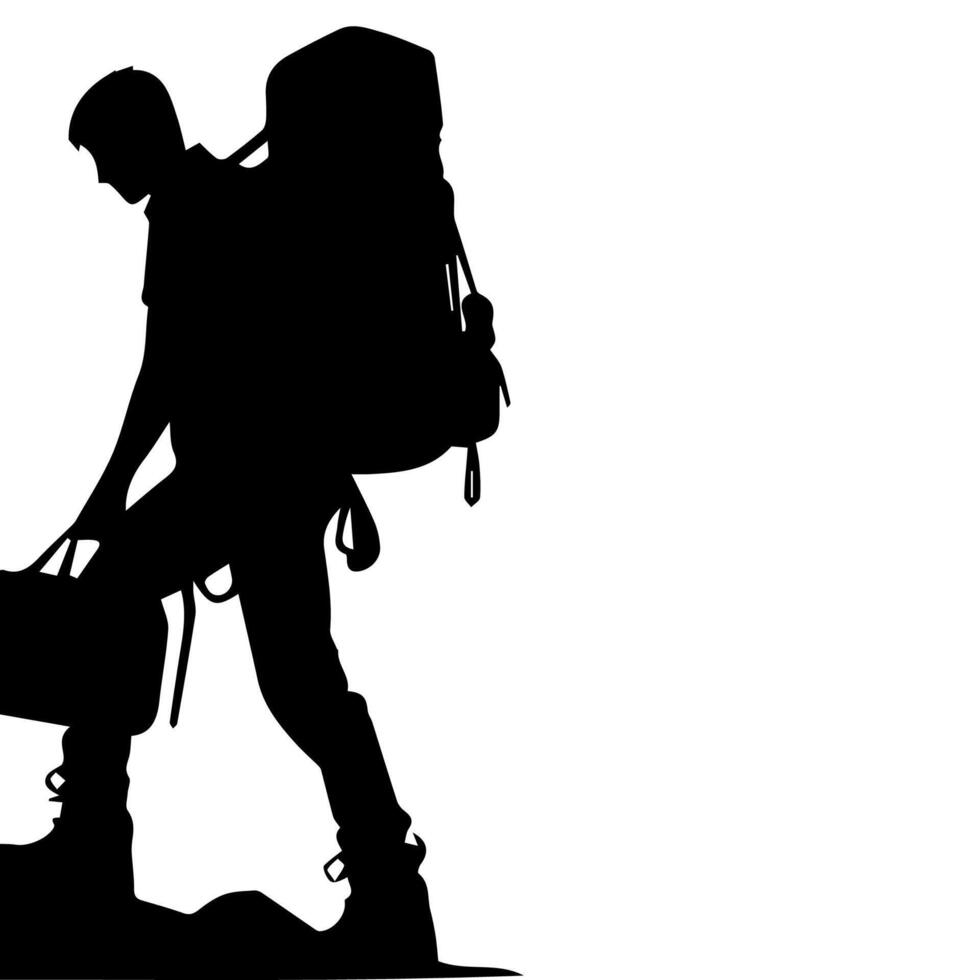 Mountain hiking silhouette, Nature exploration vector