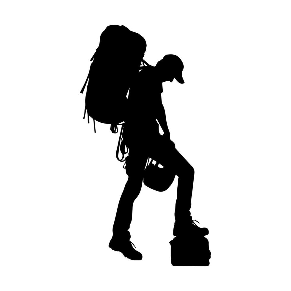Mountain hiking silhouette, Nature exploration vector