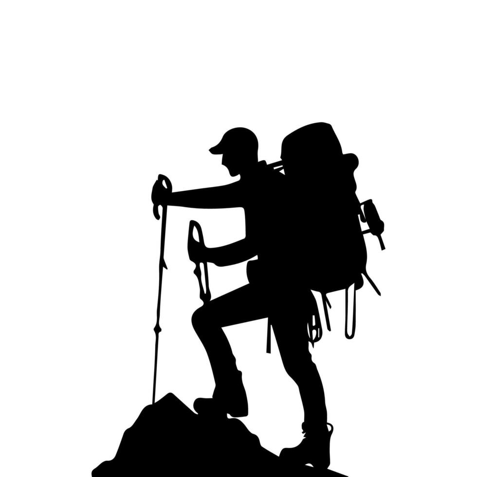 Mountain hiking silhouette, Nature exploration vector