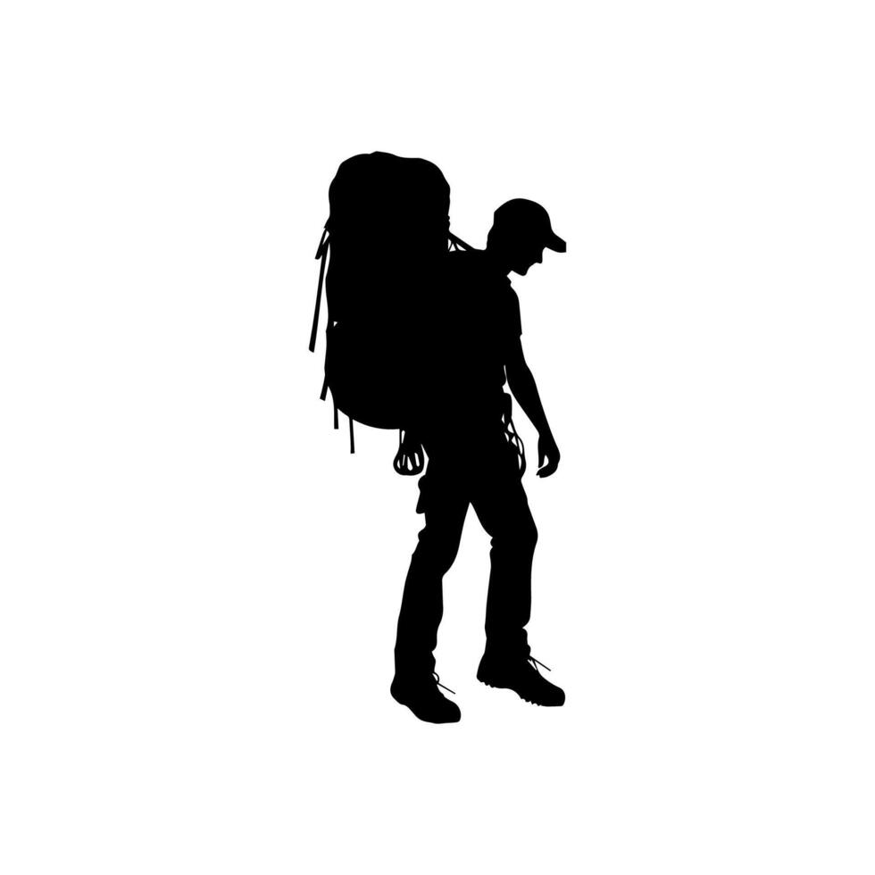 Mountain hiking silhouette, Nature exploration vector