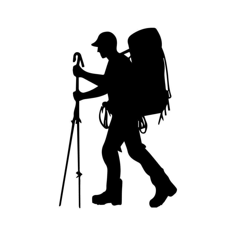 Mountain hiking silhouette, Nature exploration vector