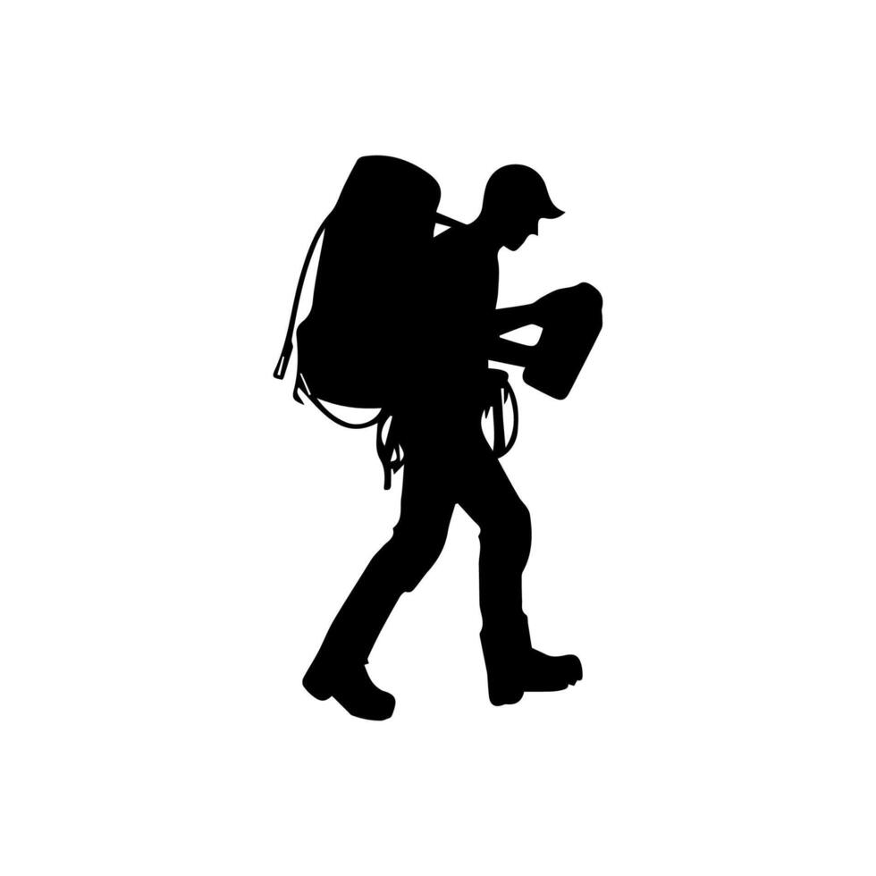 Mountain hiking silhouette, Nature exploration vector