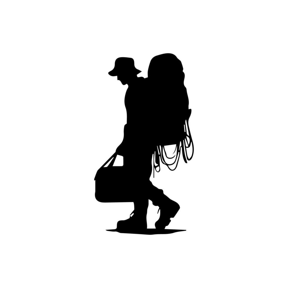 Mountain hiking silhouette, Nature exploration vector