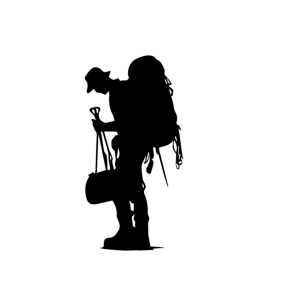 Mountain hiking silhouette, Nature exploration vector