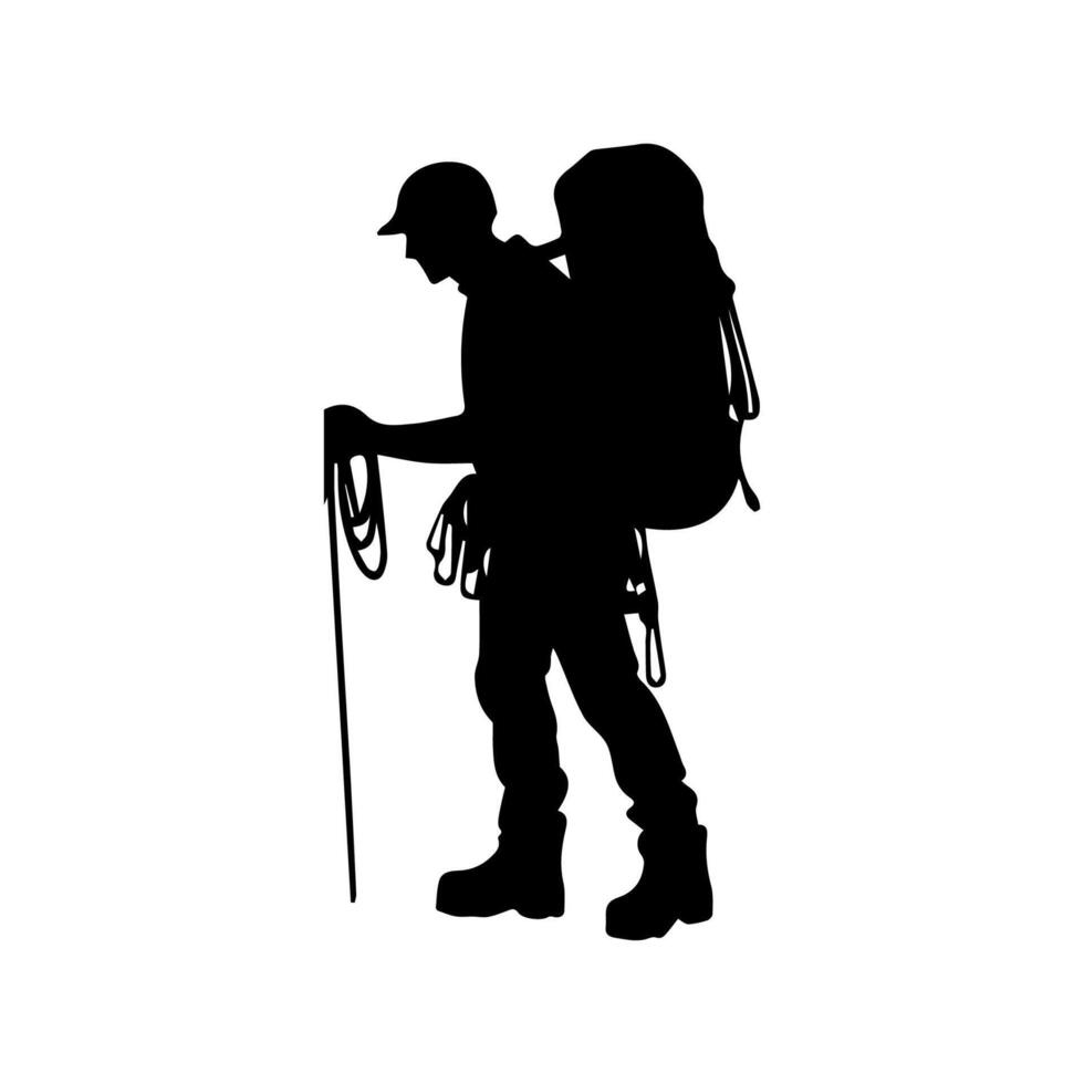 Mountain hiking silhouette, Nature exploration vector