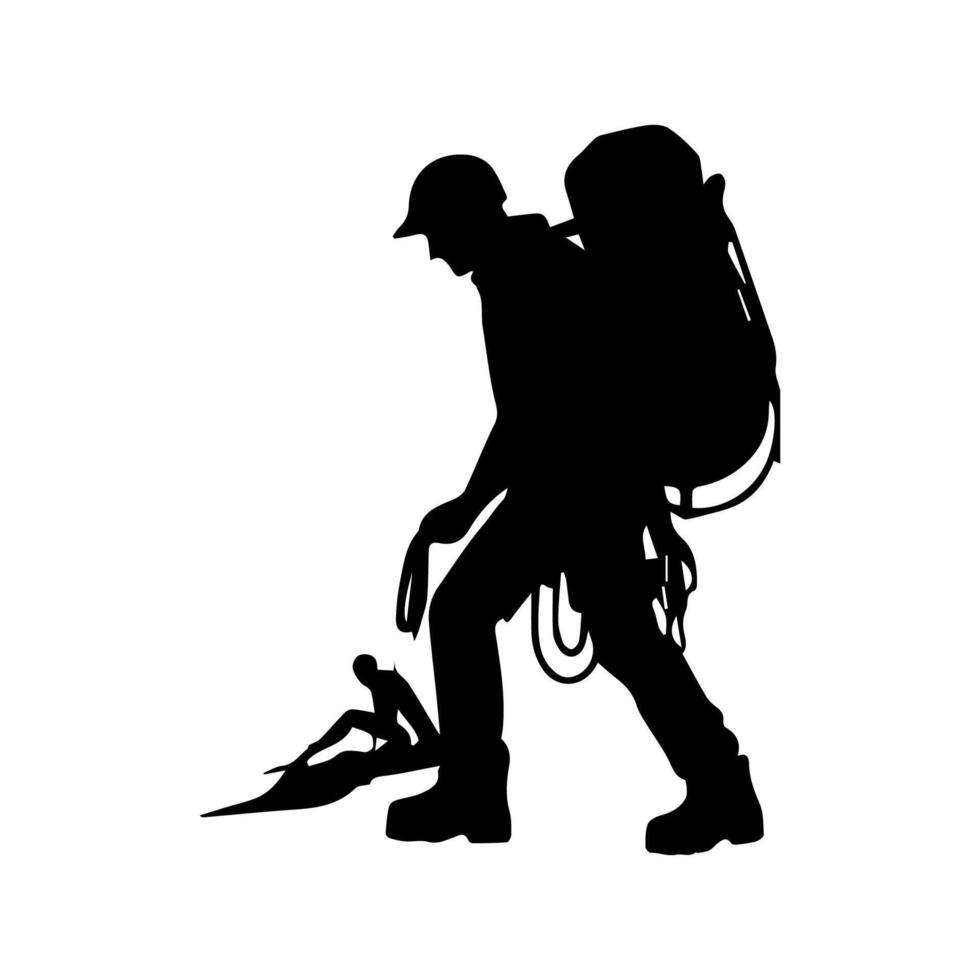 Mountain hiking silhouette, Nature exploration vector