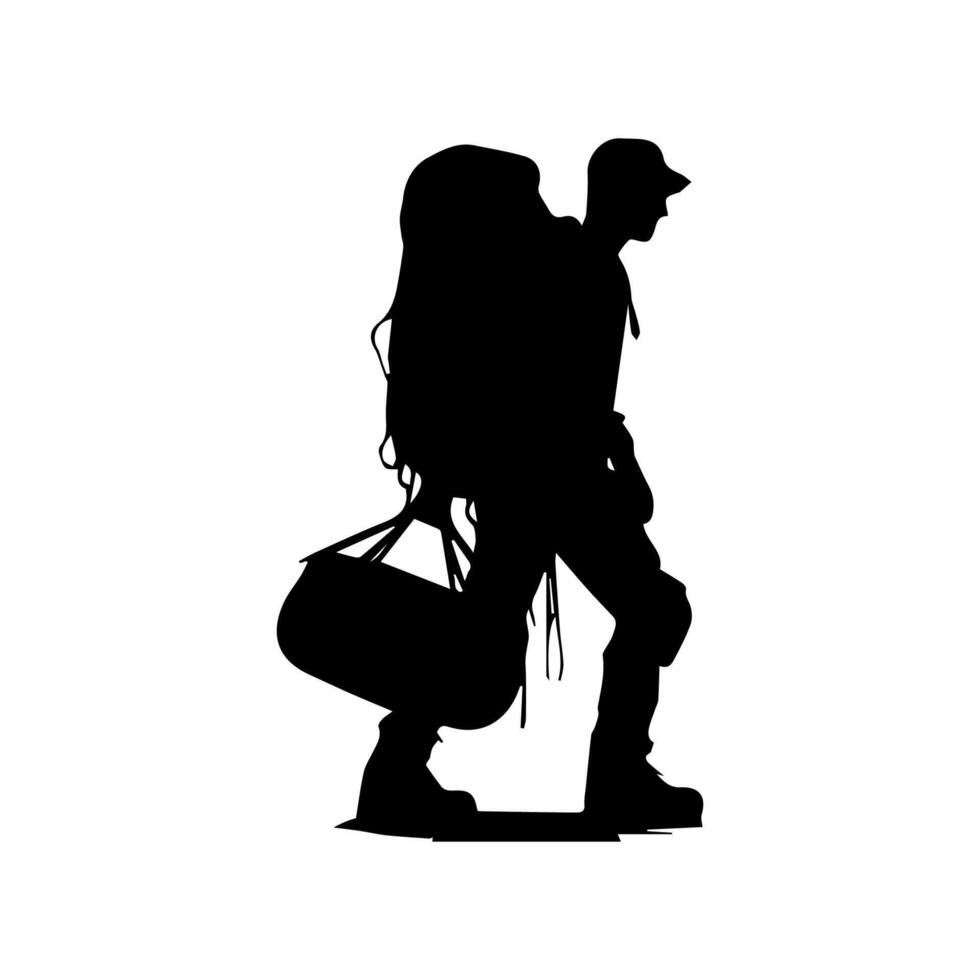 Mountain hiking silhouette, Nature exploration vector