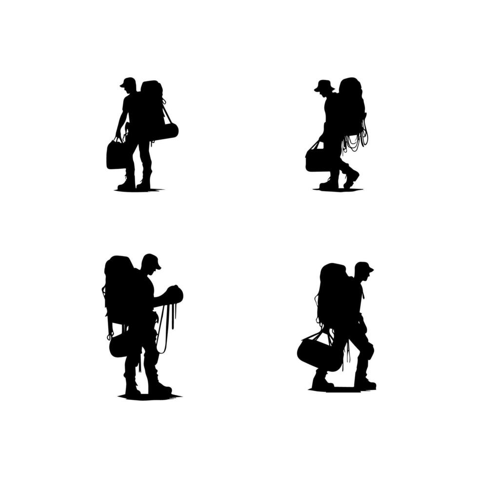 Mountain hiking silhouette, Nature exploration vector