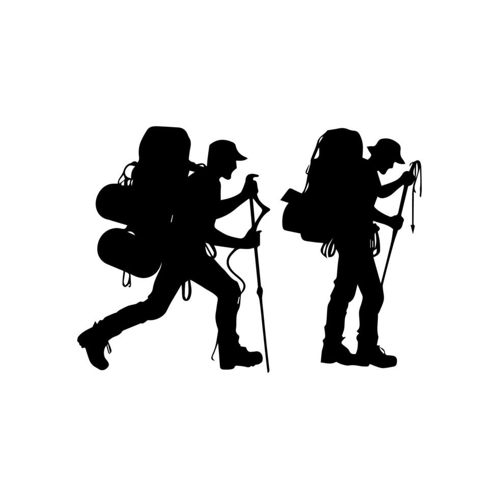 Mountain hiking silhouette, Nature exploration vector