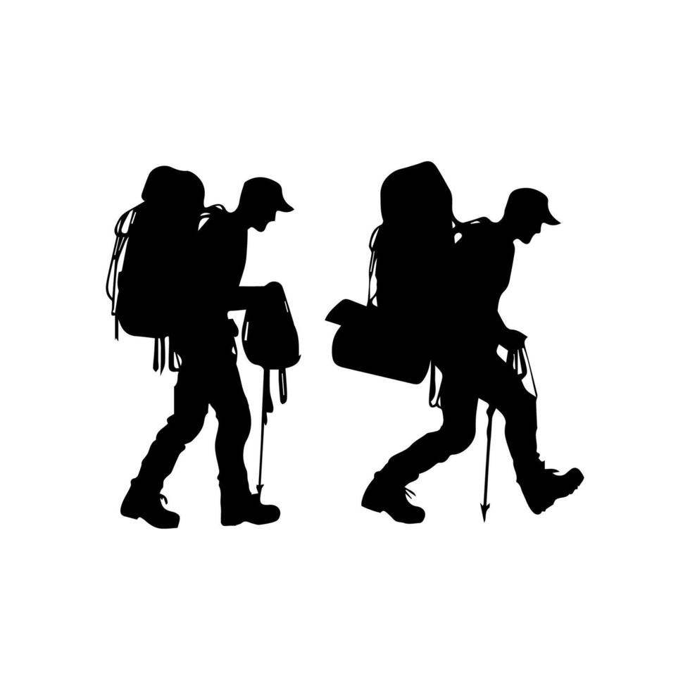 Mountain hiking silhouette, Nature exploration vector