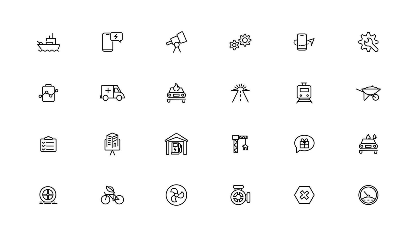 Industrial and transport linear icons collection.Set of thin line web icon set, simple outline icons collection, Pixel Perfect icons, vector