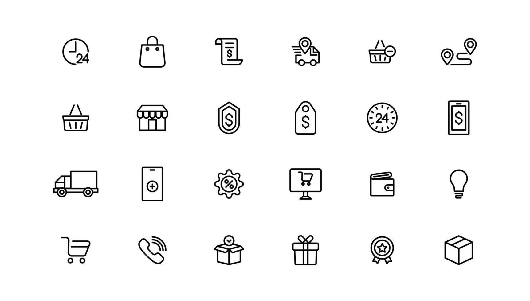 Shopping and retail line icons set. E-Commerce and retail outline icons collection. Shopping, gifts, store, shop, delivery, marketing, store, money, price vector