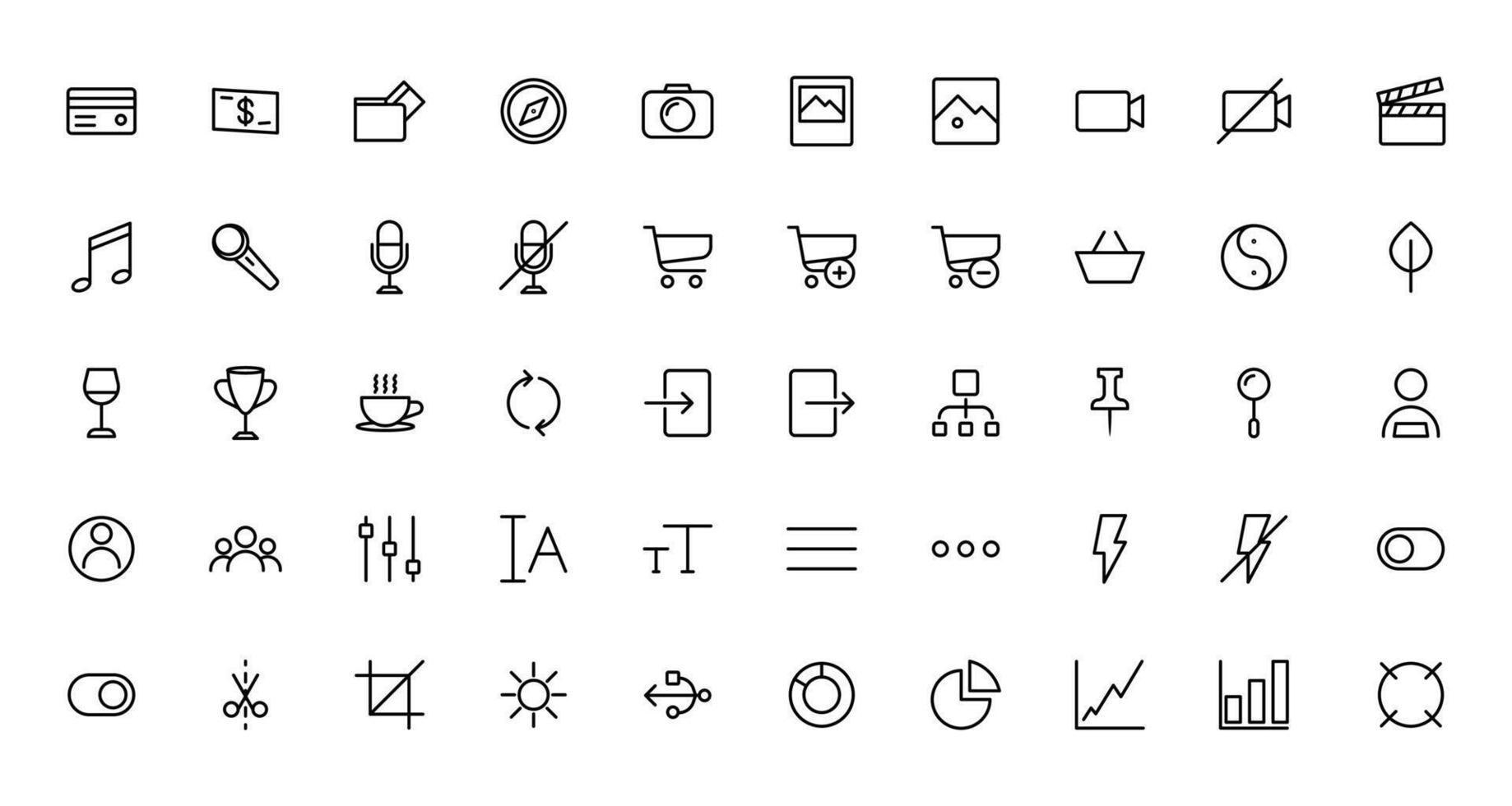 Basic icons set. Thin line icons collection. Business, Media, Shopping, Finance, Contact, Technology, Commerce icon collection vector