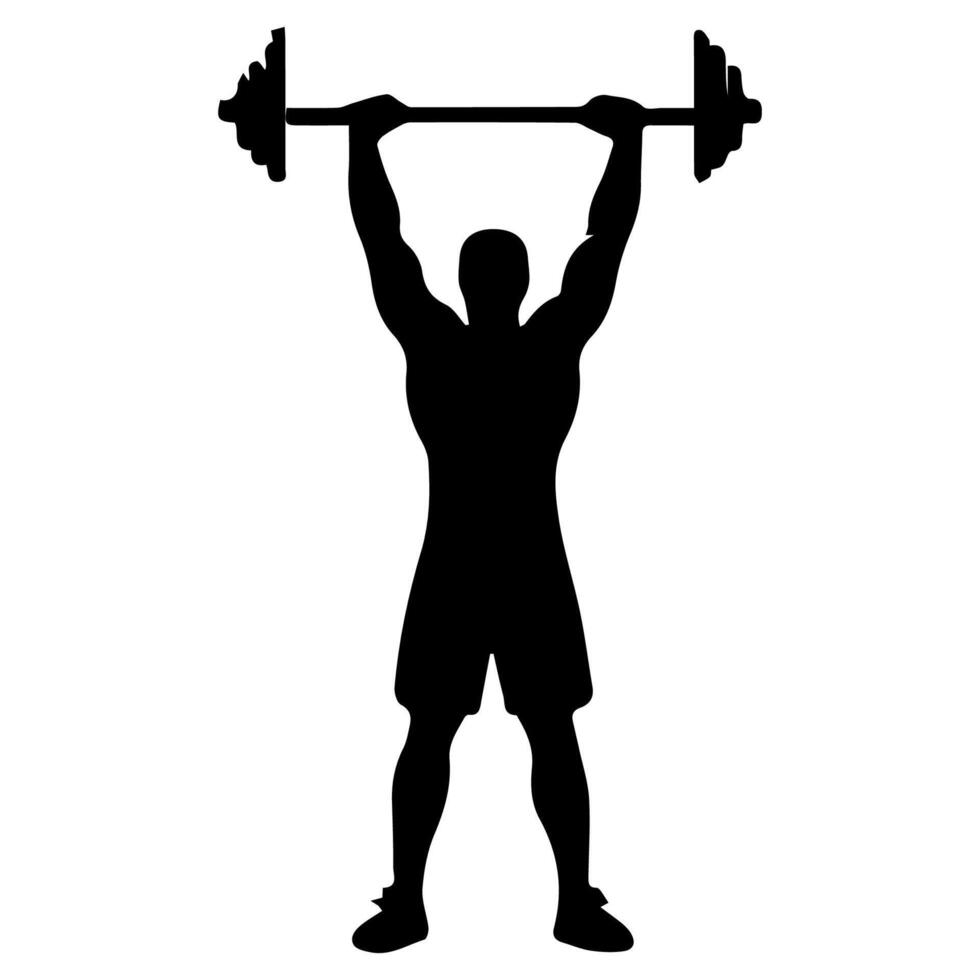 Weightlifter lifts big barbell silhouette vector