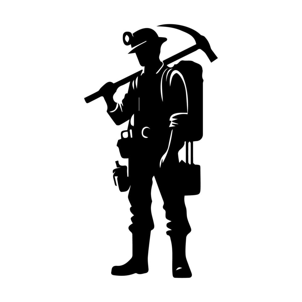 construction worker silhouette. wearing helmet wear pack and tools vector