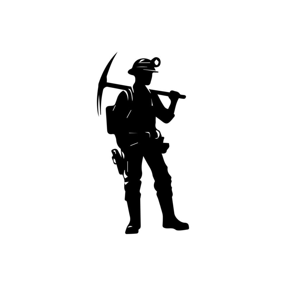 construction worker silhouette. wearing helmet wear pack and tools vector