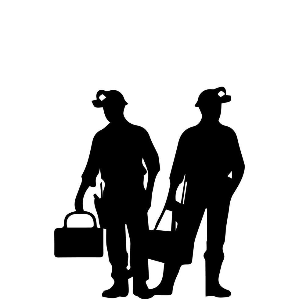 construction worker silhouette. wearing helmet wear pack and tools vector