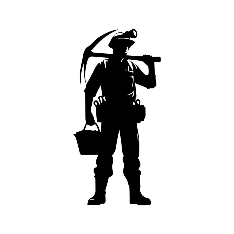 construction worker silhouette. wearing helmet wear pack and tools vector
