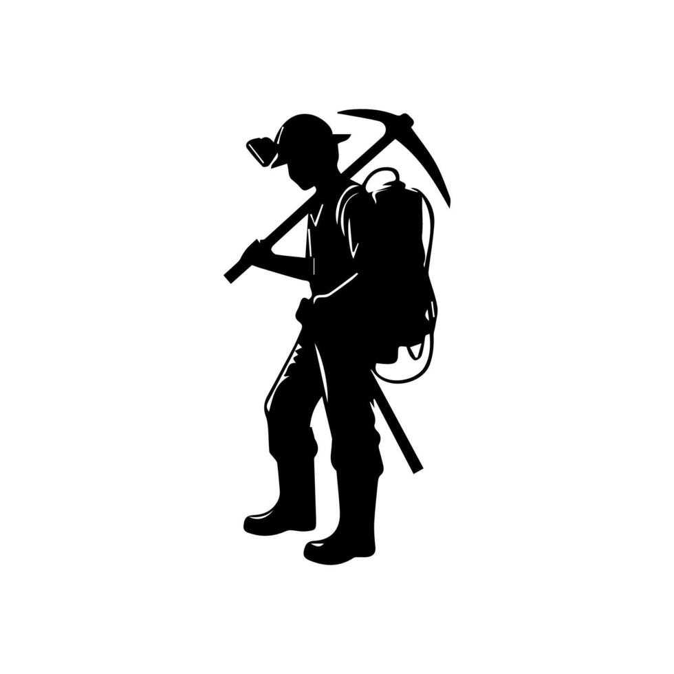 construction worker silhouette. wearing helmet wear pack and tools vector