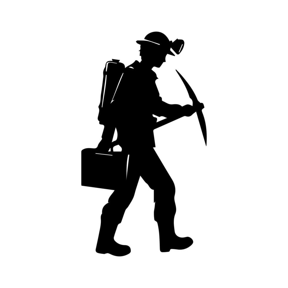 construction worker silhouette. wearing helmet wear pack and tools vector