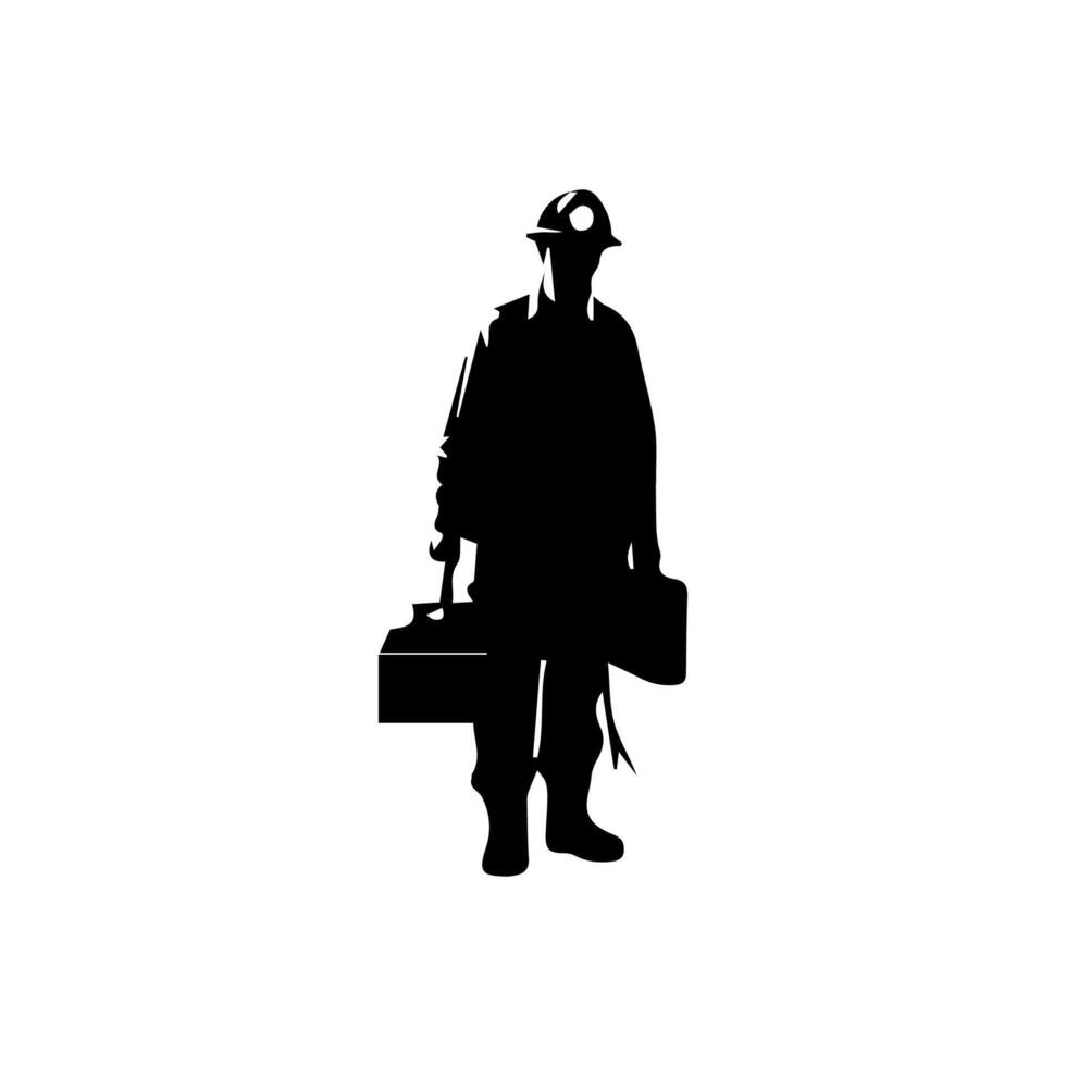 construction worker silhouette. wearing helmet wear pack and tools vector