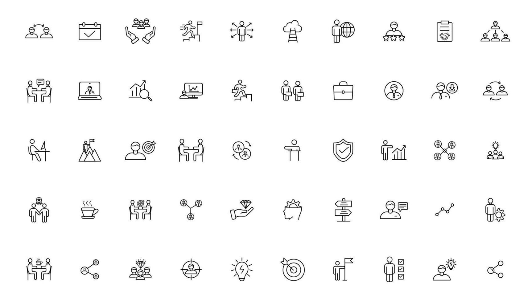 Teamwork line icons set. Businessman outline icons collection. Work group and human resources. Business teamwork, human resources, meeting, partnership, meeting, work group, success - stock . vector