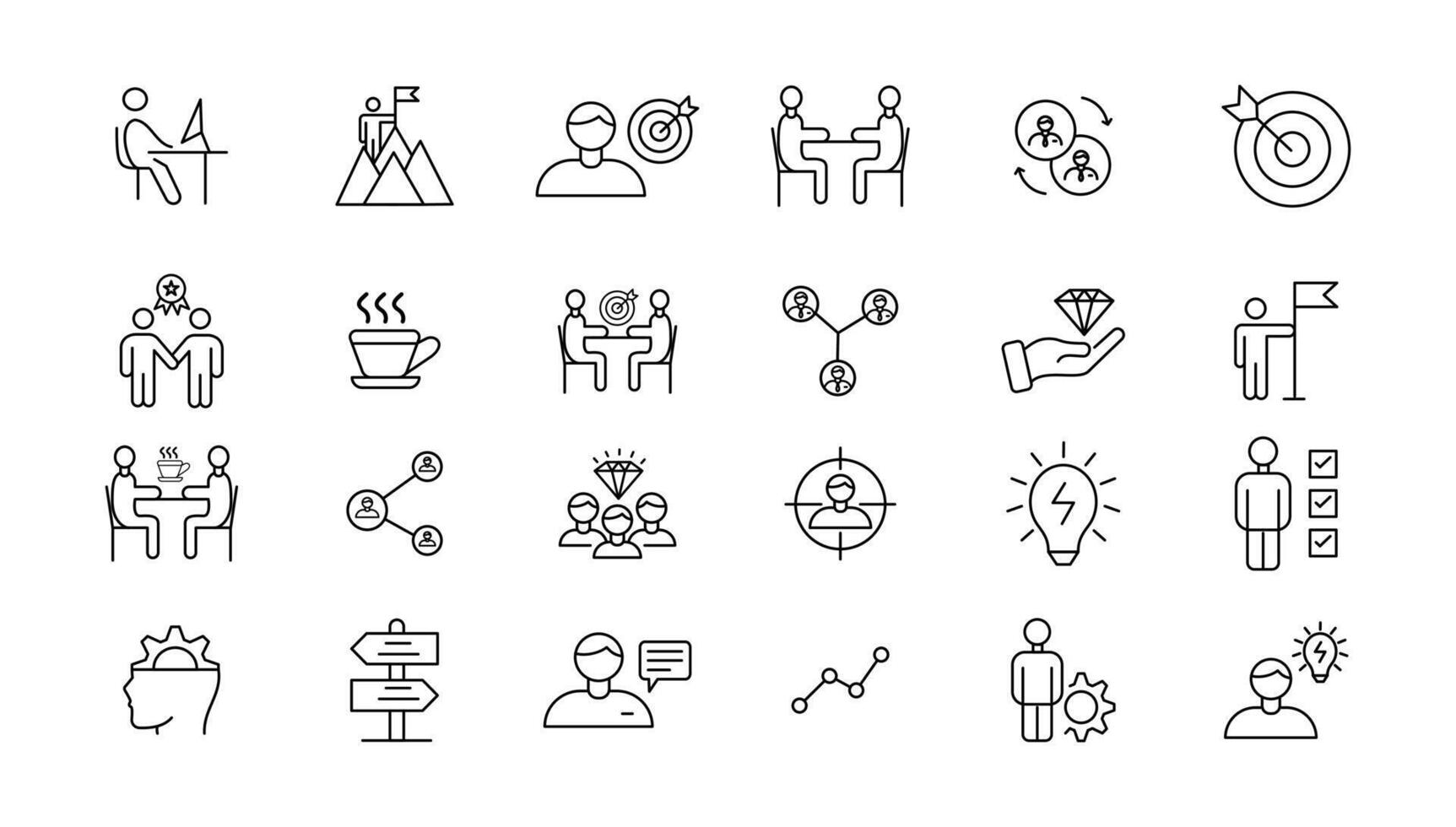 Teamwork line icons set. Businessman outline icons collection. Work group and human resources. Business teamwork, human resources, meeting, partnership, meeting, work group, success - stock . vector