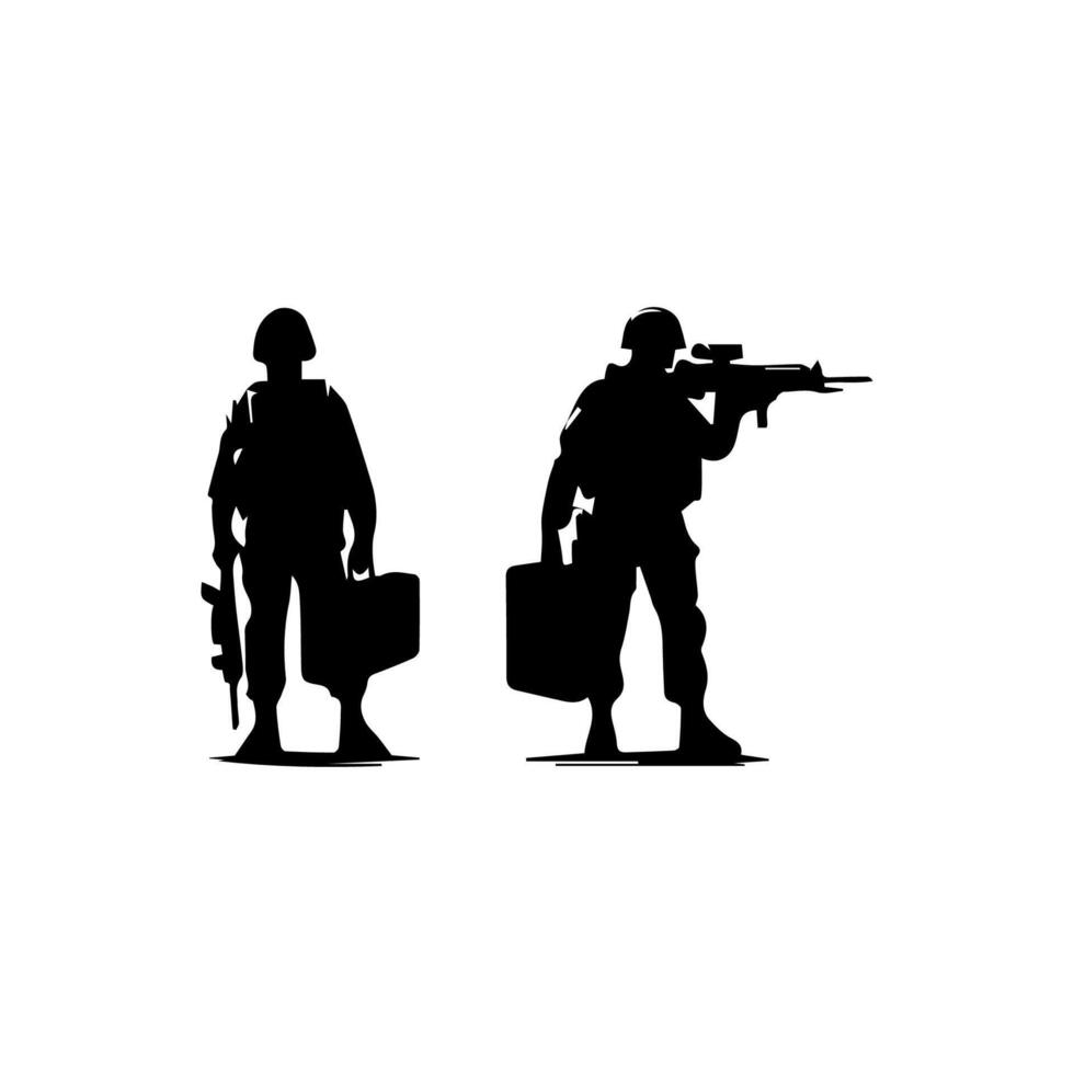 Army special unit silhouette, Male soldiers wearing uniforms and with assault rifles silhouette vector