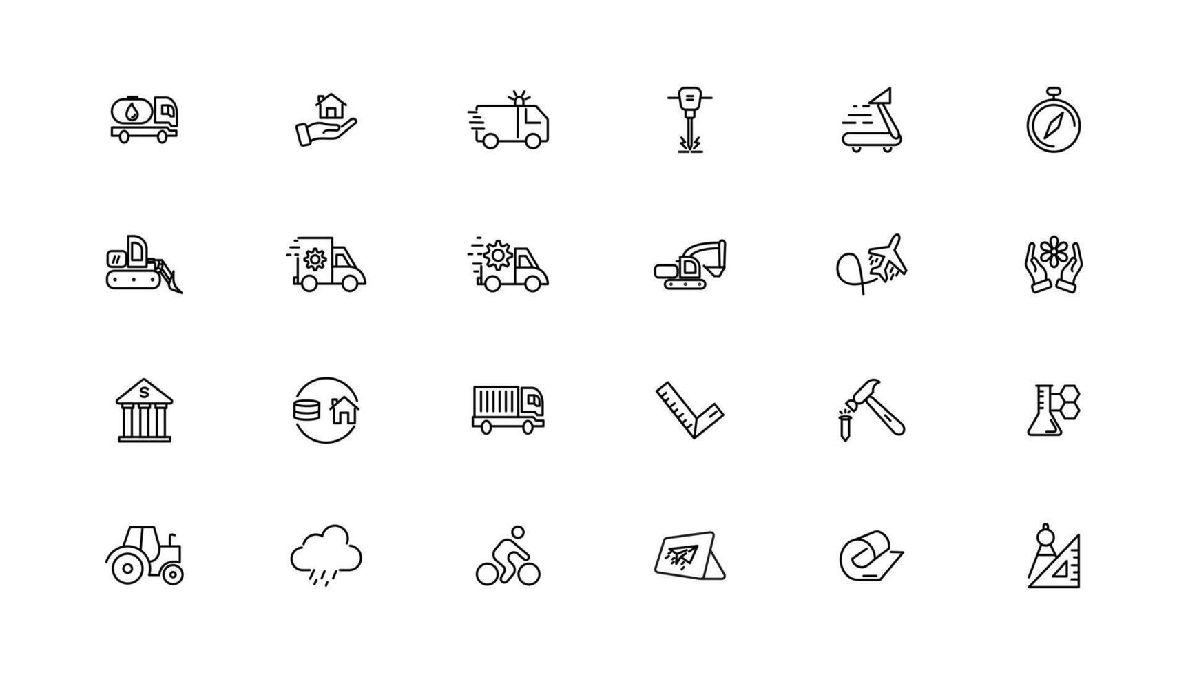 Industrial and transport linear icons collection.Set of thin line web icon set, simple outline icons collection, Pixel Perfect icons, vector