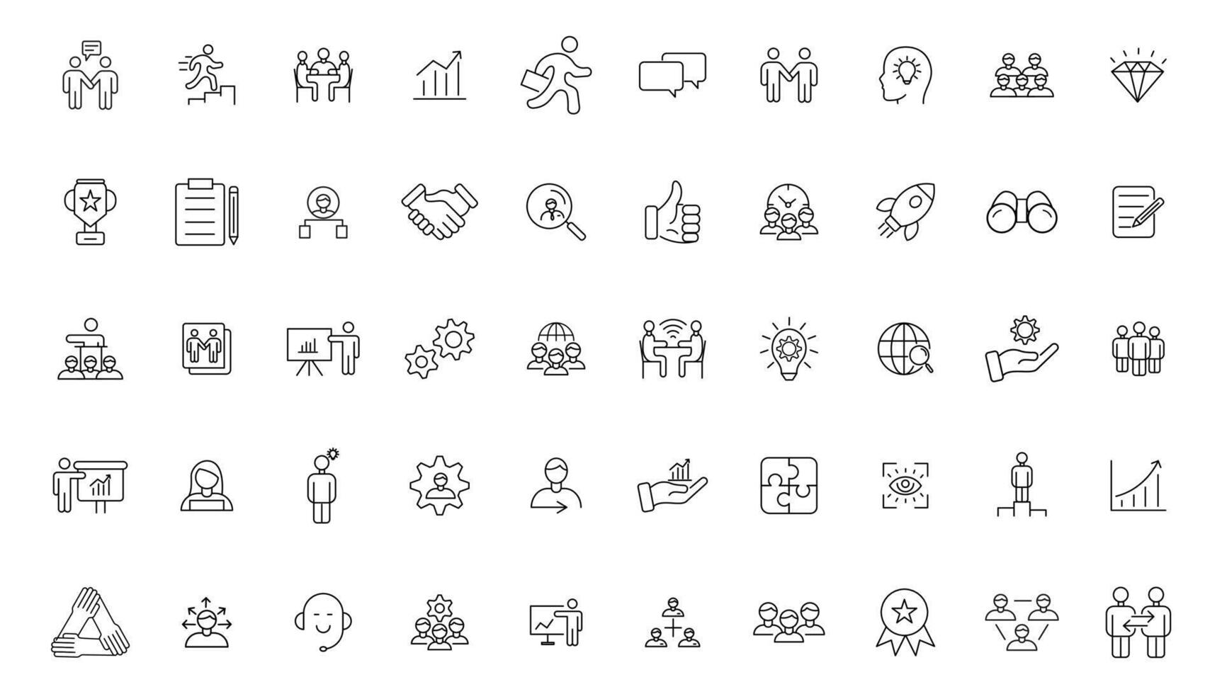 Teamwork line icons set. Businessman outline icons collection. Work group and human resources. Business teamwork, human resources, meeting, partnership, meeting, work group, success - stock . vector