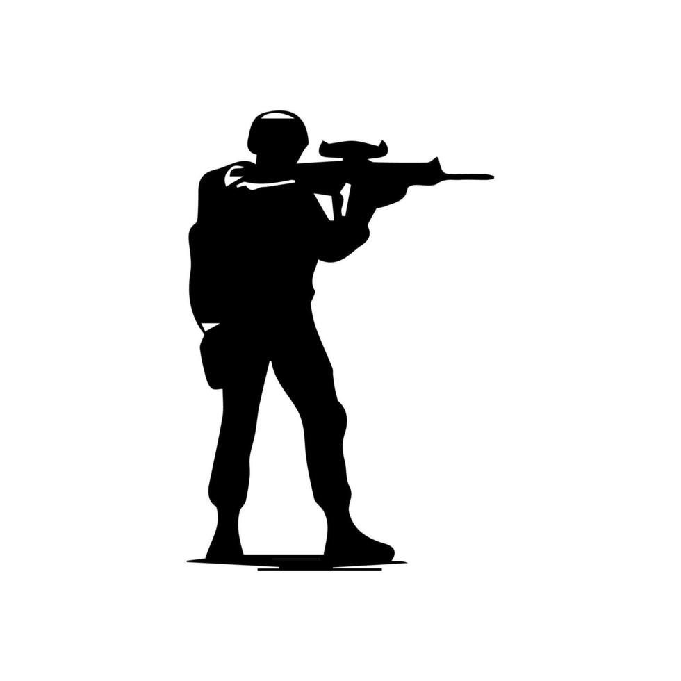 Army special unit silhouette, Male soldiers wearing uniforms and with assault rifles silhouette vector