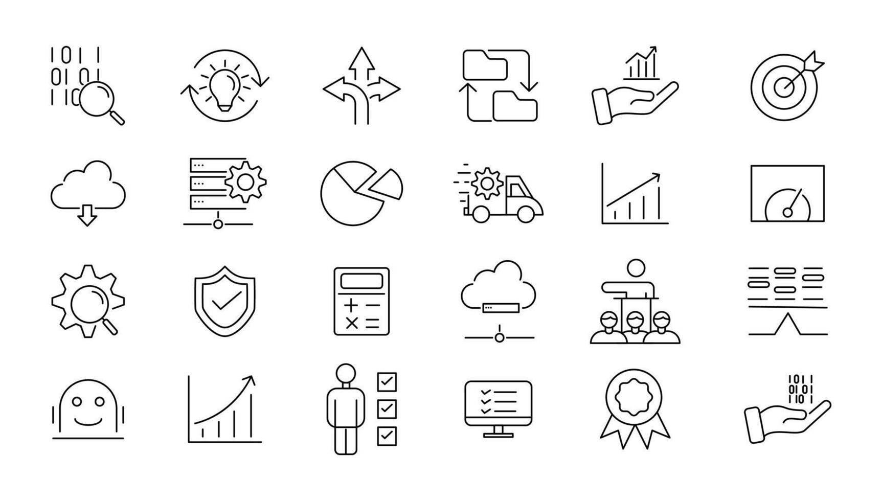 Big data analysis thin line icon set. Data processing outline pictograms for website and mobile app GUI. Digital analytics simple UI, UX icons vector