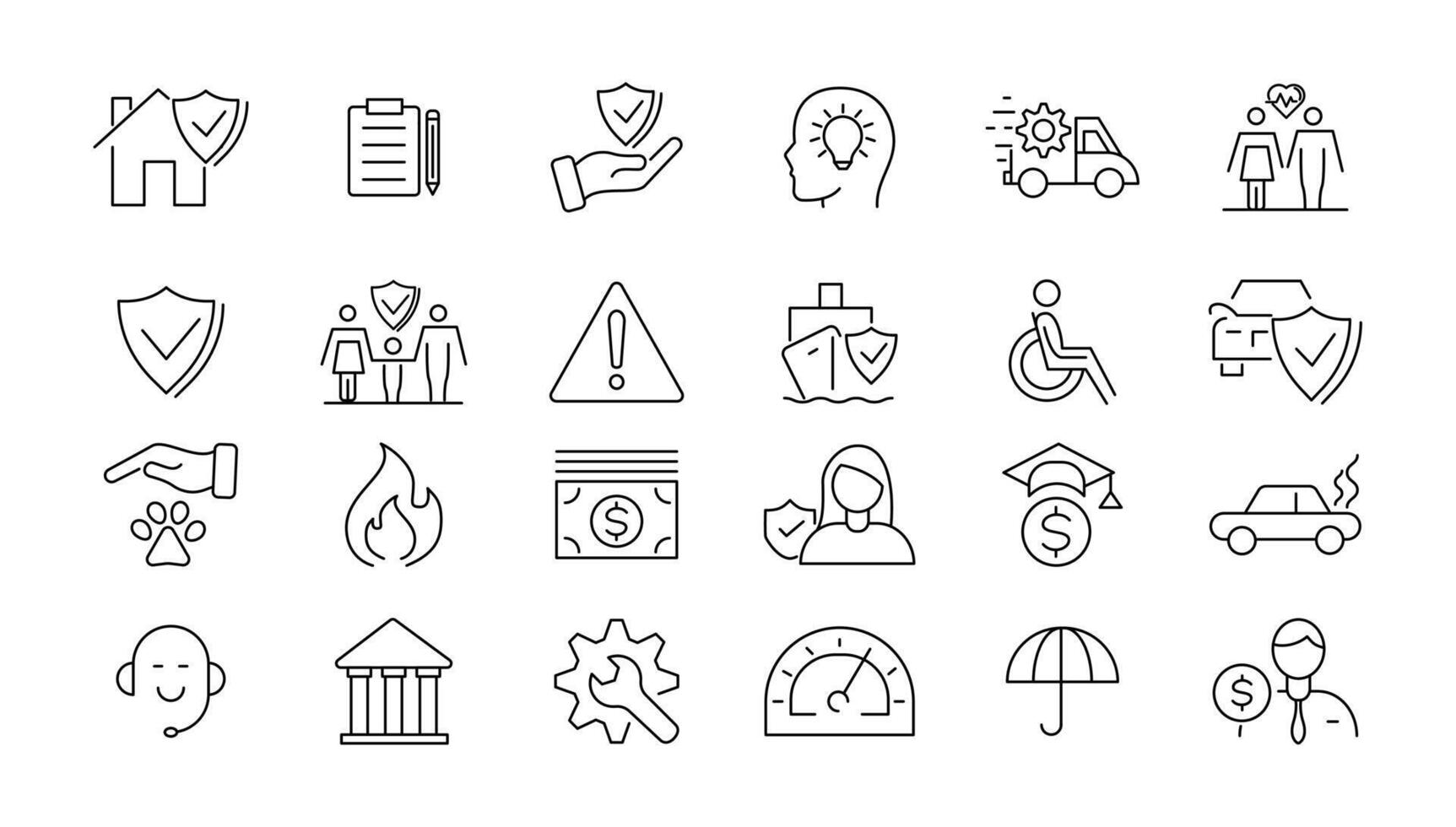 Insurance elements - minimal thin line web icon set. Outline icons collection. vector