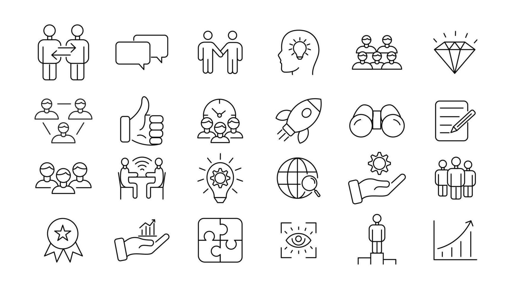 Teamwork line icons set. Businessman outline icons collection. Work group and human resources. Business teamwork, human resources, meeting, partnership, meeting, work group, success - stock . vector