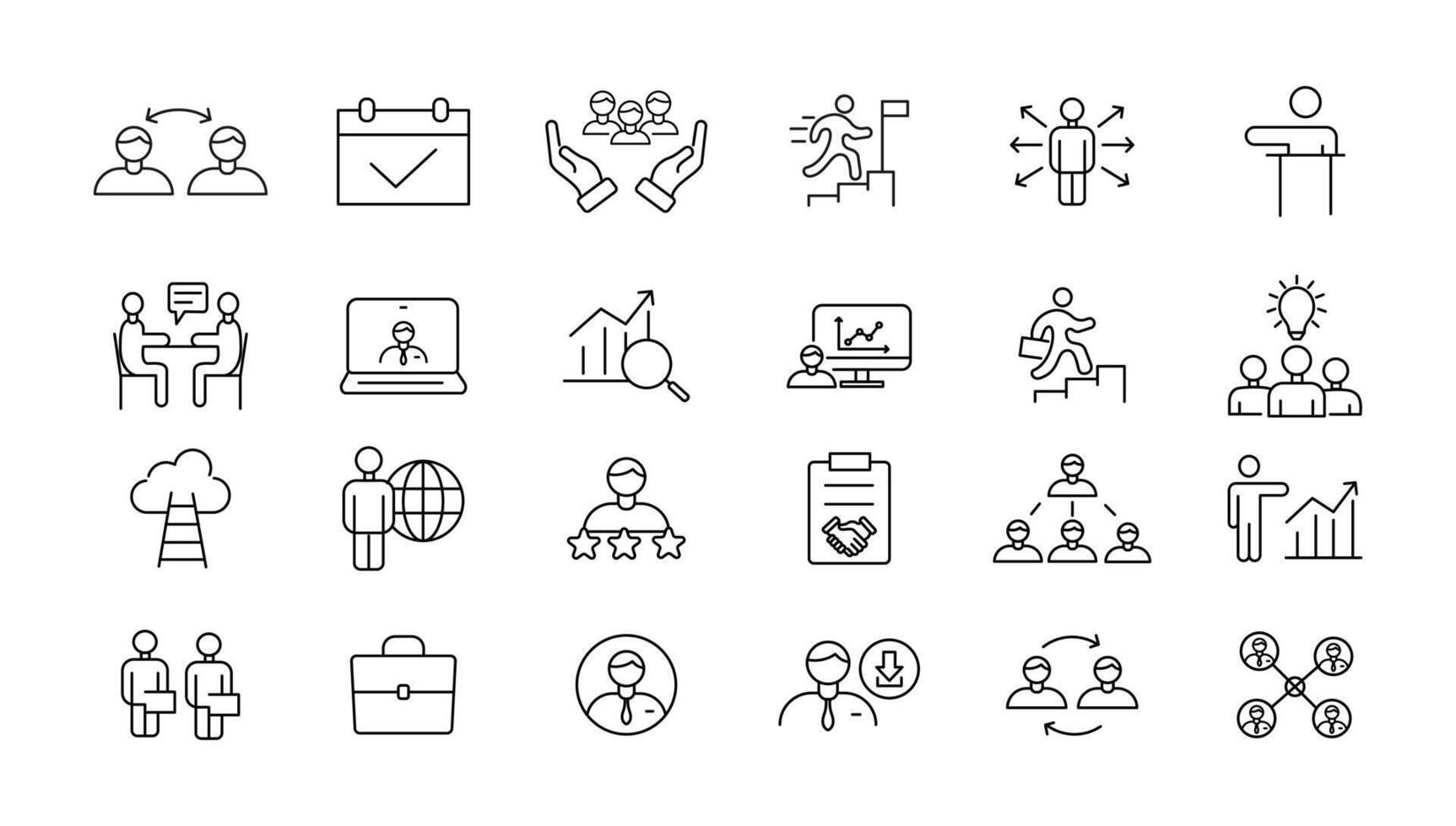 Teamwork line icons set. Businessman outline icons collection. Work group and human resources. Business teamwork, human resources, meeting, partnership, meeting, work group, success - stock . vector