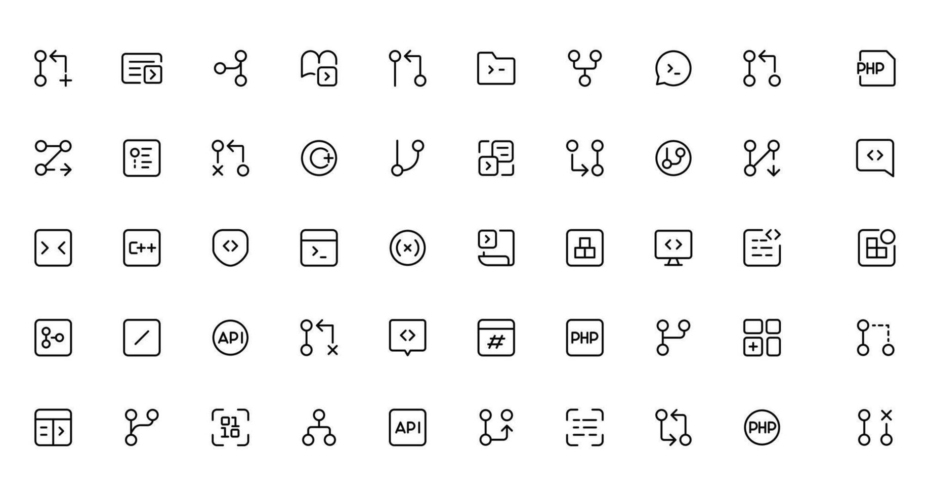 desarrollador icono colocar. incluido el íconos como código, programador codificación, móvil aplicación, API, nodo conectar, fluir, lógica, web descifrador, error reparar vector