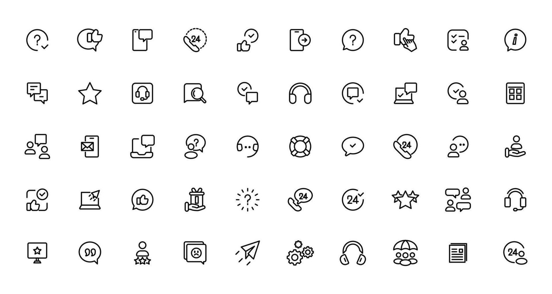 cliente Servicio y apoyo - contorno icono recopilación. Delgado línea conjunto contiene tal íconos como en línea ayuda, mesa de ayuda, rápido respuesta, realimentación y más. sencillo web íconos conjunto vector